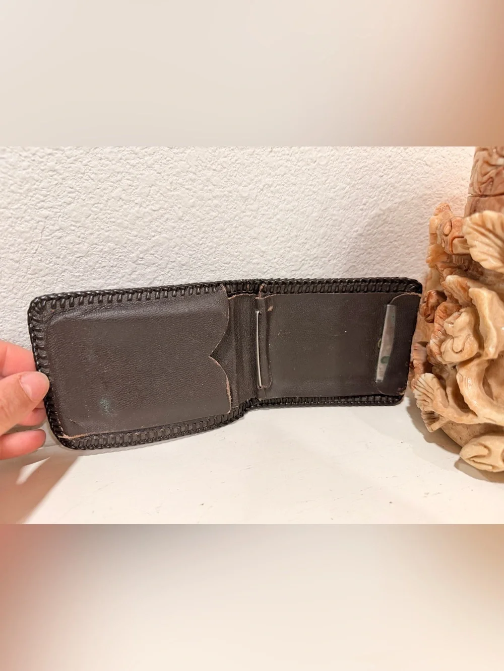 Vintage Tooled Leather Wallet Money Clip Western Floral